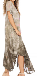Sakkas Kaylaye Long Tie Dye Ombre Embroidered Cap Sleeve Caftan Dress / Cover Up