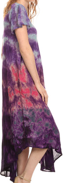 Sakkas Kaylaye Long Tie Dye Ombre Embroidered Cap Sleeve Caftan Dress / Cover Up