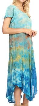 Sakkas Kaylaye Long Tie Dye Ombre Embroidered Cap Sleeve Caftan Dress / Cover Up
