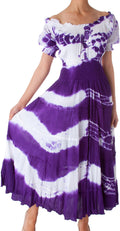 2-Tone Tie Dye Cap Sleeves Smocked Waist Tiered Guazy Long Dress#color_Purple