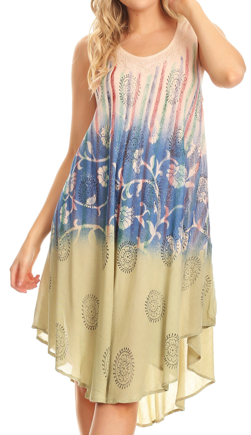 Sakkas Lisa Dip Dyed Floral Batik Short Sleeve Dress / Cover Up