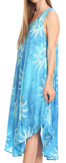 Sakkas Amanda Tie-dye Batik Summer Tank Mid Dress Relax Fit and Soft