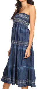 Sakkas Eva Womens Denim Strapless Tube Top Smock Short Sleeveless Dress Chambray