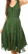 Sakkas Magdilena Stonewashed Corset Front Embroidered Dress#color_Green