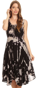 Sakkas Mathilde Marble Tie-dye Sleeveless Tank Dress Tiered and Corset