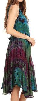 Sakkas Mathilde Marble Tie-dye Sleeveless Tank Dress Tiered and Corset