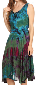 Sakkas Mathilde Marble Tie-dye Sleeveless Tank Dress Tiered and Corset