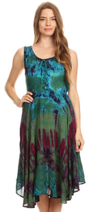 Sakkas Mathilde Marble Tie-dye Sleeveless Tank Dress Tiered and Corset