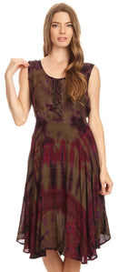 Sakkas Mathilde Marble Tie-dye Sleeveless Tank Dress Tiered and Corset
