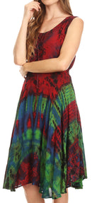 Sakkas Mathilde Marble Tie-dye Sleeveless Tank Dress Tiered and Corset