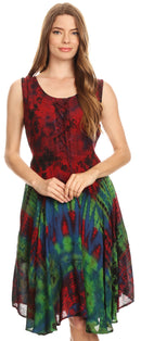 Sakkas Mathilde Marble Tie-dye Sleeveless Tank Dress Tiered and Corset