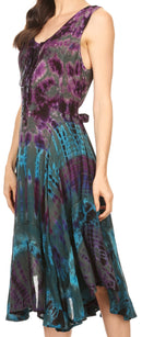 Sakkas Mathilde Marble Tie-dye Sleeveless Tank Dress Tiered and Corset