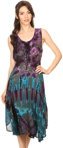 Sakkas Mathilde Marble Tie-dye Sleeveless Tank Dress Tiered and Corset