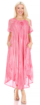 Sakkas Myani Two Tone Embroidered Sheer Cap Sleeve Caftan Long Dress | Cover Up