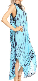 Sakkas Olivia Lightweight Sleeveless Tie Dye Dress with Mandarin Collar