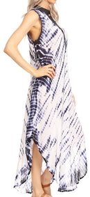 Sakkas Olivia Lightweight Sleeveless Tie Dye Dress with Mandarin Collar