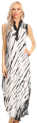 Sakkas Olivia Lightweight Sleeveless Tie Dye Dress with Mandarin Collar