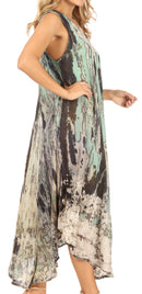 Sakkas Julia Boho Flared Multi-color Marble Batik Rayon Long Dress / Cover Up