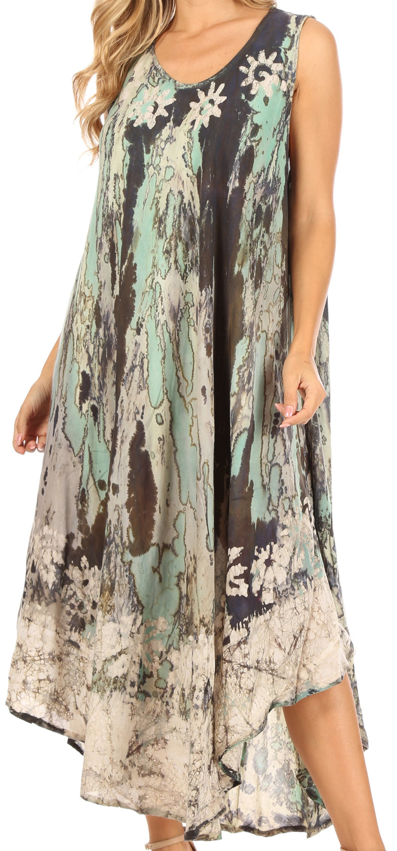 Sakkas Julia Boho Flared Multi-color Marble Batik Rayon Long Dress / Cover Up
