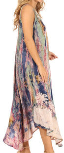 Sakkas Julia Boho Flared Multi-color Marble Batik Rayon Long Dress / Cover Up