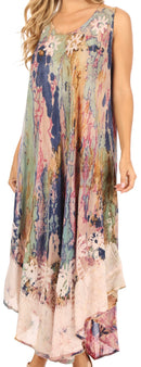 Sakkas Julia Boho Flared Multi-color Marble Batik Rayon Long Dress / Cover Up