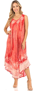 Sakkas Julia Boho Flared Multi-color Marble Batik Rayon Long Dress / Cover Up