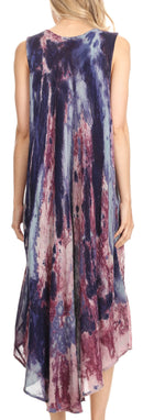 Sakkas Julia Boho Flared Multi-color Marble Batik Rayon Long Dress / Cover Up