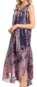 Sakkas Julia Boho Flared Multi-color Marble Batik Rayon Long Dress / Cover Up