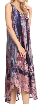 Sakkas Julia Boho Flared Multi-color Marble Batik Rayon Long Dress / Cover Up