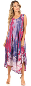Sakkas Julia Boho Flared Multi-color Marble Batik Rayon Long Dress / Cover Up