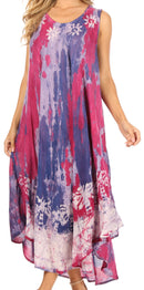 Sakkas Julia Boho Flared Multi-color Marble Batik Rayon Long Dress / Cover Up
