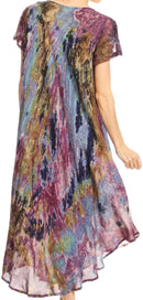 Sakkas Liliana Short Sleeve Watercolor Batik Dress/ Cover Up