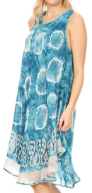 Sakkas Marlena Women's Swing Sleeveless Tie Dye with Batik Nightgown Dress Cover
