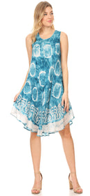Sakkas Marlena Women's Swing Sleeveless Tie Dye with Batik Nightgown Dress Cover