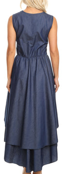Sakkas Emalia Women's Sleeveless Cocktail High Low Hem Dress with Pockets Chambray