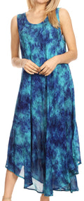 Sakkas Irene Women's Casual Tie-dye Maxi Summer Sleeveless Loose Fit Tank Dress #color_19252-RoyalBlue