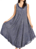 Sakkas Irene Women's Casual Tie-dye Maxi Summer Sleeveless Loose Fit Tank Dress #color_19255-SteelBlue