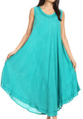 Sakkas Irene Women's Casual Tie-dye Maxi Summer Sleeveless Loose Fit Tank Dress #color_19255-TurquoiseBlue