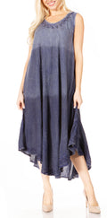 Sakkas Irene Women's Casual Tie-dye Maxi Summer Sleeveless Loose Fit Tank Dress #color_SteelBlue