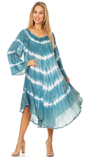 Sakkas Dori Women's Long Sleeves Casual Loose Swing Midi Dress Caftan Cover-up