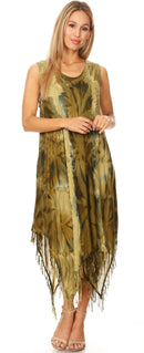 Sakkas Lara Women's Casual Fringe Loose Maxi Sleeveless Dress Caftan Cover-up