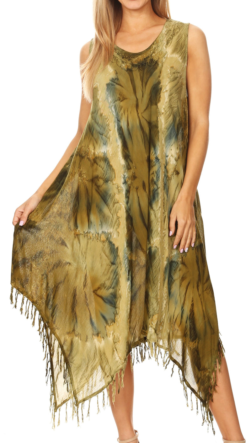 Sakkas Lara Women's Casual Fringe Loose Maxi Sleeveless Dress Caftan Cover-up