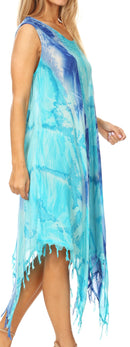 Sakkas Lara Women's Casual Fringe Loose Maxi Sleeveless Dress Caftan Cover-up