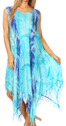 Sakkas Lara Women's Casual Fringe Loose Maxi Sleeveless Dress Caftan Cover-up