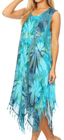 Sakkas Lara Women's Casual Fringe Loose Maxi Sleeveless Dress Caftan Cover-up