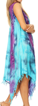 Sakkas Lara Women's Casual Fringe Loose Maxi Sleeveless Dress Caftan Cover-up