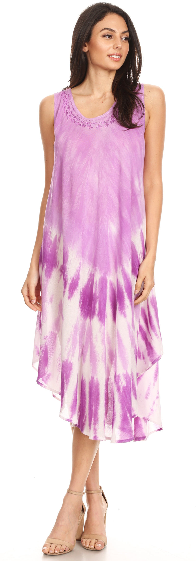 Sakkas Ambra Women's Casual Maxi Tie Dye Sleeveless Loose Tank Cover-up Dress