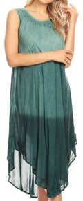 Sakkas Ambra Women's Casual Maxi Tie Dye Sleeveless Loose Tank Cover-up Dress#color_19303-SeaGreen