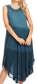 Sakkas Ambra Women's Casual Maxi Tie Dye Sleeveless Loose Tank Cover-up Dress#color_19303-Teal