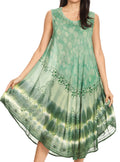 Sakkas Ambra Women's Casual Maxi Tie Dye Sleeveless Loose Tank Cover-up Dress#color_Green